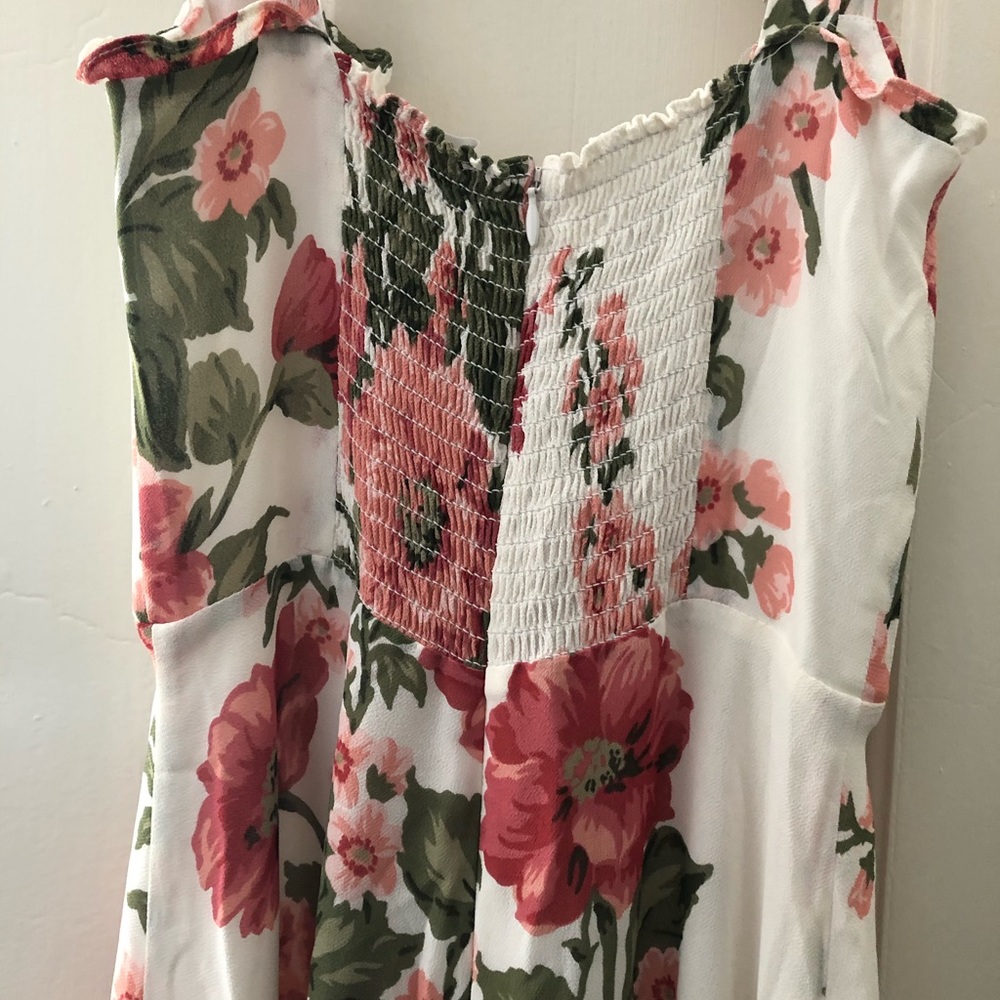 Reformation Cream Floral Midi Dress with Pink & Green Flowers - Picture 4 of 5